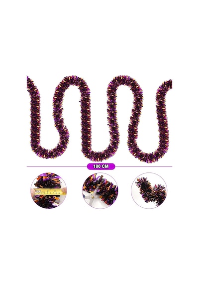 Mor Turuncu Renk 4 Cm Genişlik Garland Çift Renk Sim Süs 180 Cm 4741