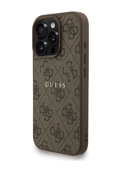 Apple iPhone 16 Pro Uyumlu Kılıf Guess Lisanslı M safe Bilek Askı İpli Yazı Logolu Kapak Kahverengi
