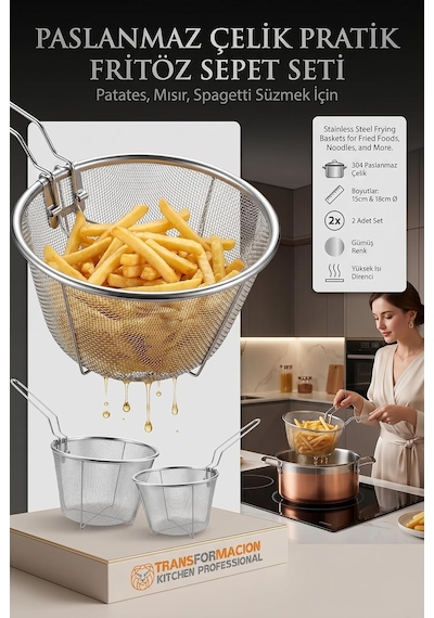 Transformacion 2 Boy Kızartma Süzgeci Patates Kızartma Filtresi 304 Paslanmaz Çelik, 721078 Diğer