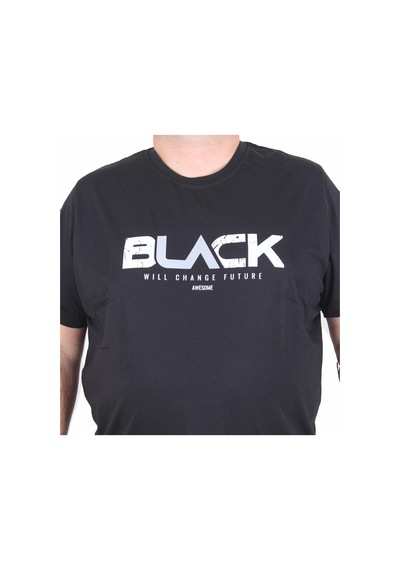Moc Grande Mocgrande Erkek Büyük Beden Sıfır Yaka Tişört Black 25176 Sıyah Siyah