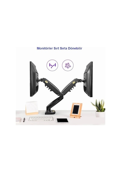 Nb F160 Çift Monitör Kolu, Gazlı Yaylı Monitör Standı, 10-27 İnç Vesa Uyumlu, 2-9 Kg Taşıma Kapasiteli, 360