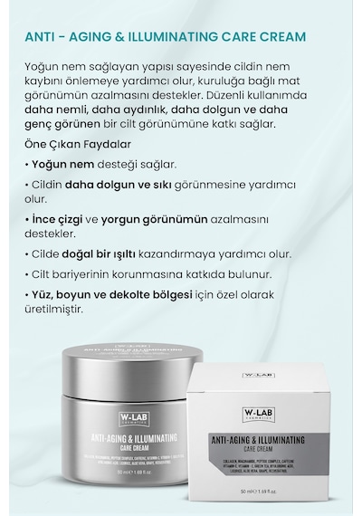W-lab Cosmetics Anti-aging & Illuminating Cream 50 Ml Yüz, Boyun Ve Dekolte Aydınlatıcı Yaşlanma Karşıtı Krem