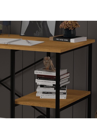 Asra Trend Petra Desen Metalçm01 Raflı Metal Çalışma Masası 120x60 Cm 2 Katlı Yan Raflı Bilgisayar Masası Endü Çok Renkli