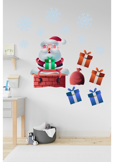 Crevidi Evin Bacasında Oturan Sevimli Noel Baba Çocuk Odası Duvar