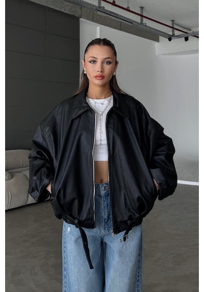 Karabulut Kadın Oversize Deri Ceket Oversize Fermuarlı Kemer Detaylı Günlük Kadın Ceket Siyah&black Siyah&black Karabulut Kadın Oversize Deri Ceket Oversize Fermuarlı Kemer Detaylı Günlük Kadın Ceket Siyah&black Siyah&black