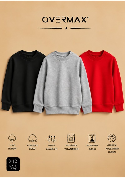 Overmax 3 Lü Çocuk Kapüşonsuz Sweatshirt Seti 3-12 Yaş Siyah-gri-kırmızı - 920220367 Siyah-gri-kırmızı Overmax 3 Lü Çocuk Kapüşonsuz Sweatshirt Seti 3-12 Yaş Siyah-gri-kırmızı - 920220367 Siyah-gri-kırmızı