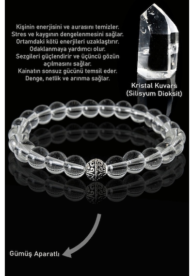 Sertifikalı Aaa+ Şeffaf Kristal Kuvars Taşı Bileklik - Gümüş Apar Çok Renkli