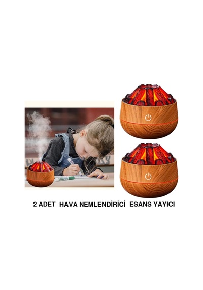 2 Adet Hava Nemlendirici,aroma Difüzörü Şömine Görünümlü Alev Buhar Makinesi Kahverengi