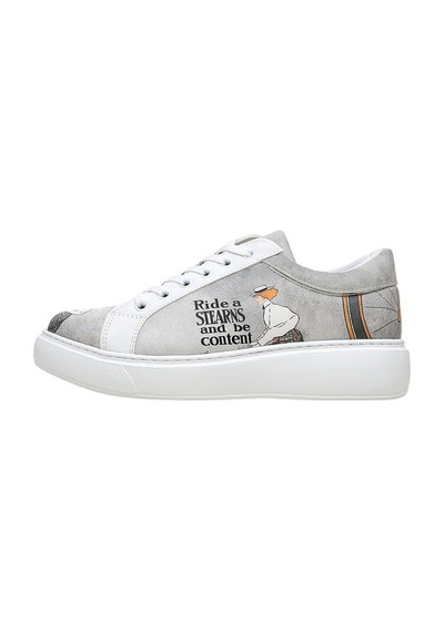 Kadın Vegan Deri Gri Sneakers - Rider Woman Tasarım Çok Renkli