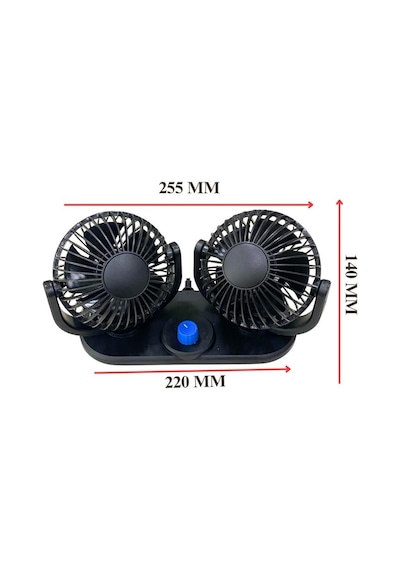 12v Vantilatör 4 '' Çakmak Fişli Torpido Üstü Çift Devre 360 Ayarlanabilir 255 110 140 Mm