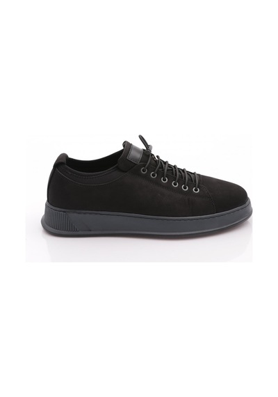Dgn 6641 Erkek Kalin Taban Bağcikli Sneaker Ayakkabi Siyah Nubuk Siyah
