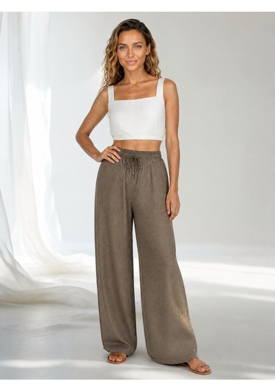 Nealirsanall.com Kadın Beli Bağcıklı Pantolon - Bol Paça Salaş Pantolon Ekru