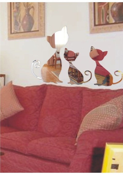 M3 Decorium Three Cats Kedici Dekoratif Ayna Gümüş