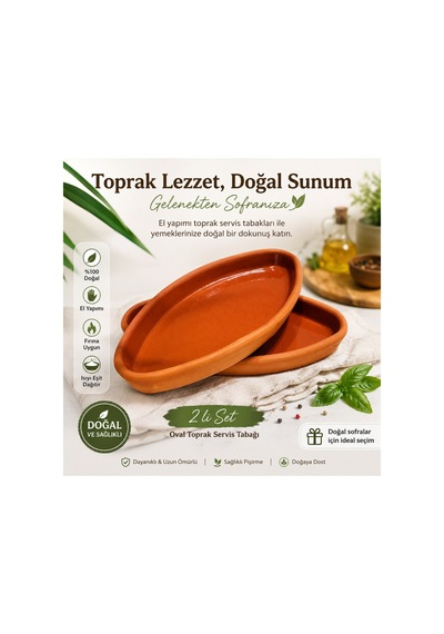 Toprak Güveç Kabı Oval 2 Li Set 29 Cm Fırına Uygun El Yapımı Güveç Tabağı Diğer