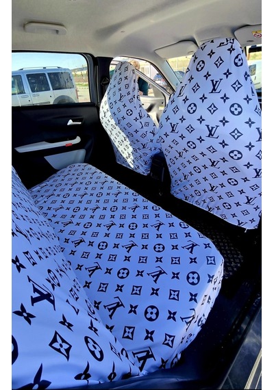Lv Xl Beyaz Desen Otomobil 3d Baskılı Servis Kılıfı Ön Ve Arka 4parça Takım 1.kalite Likrali Penye Y 1 Takım