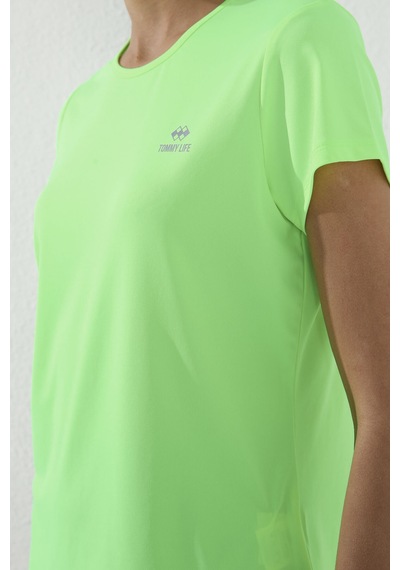 Neon Yeşil Basic Kısa Kol Standart Kalıp O Yaka Kadın T-shirt - 97144 Neon Yeşil