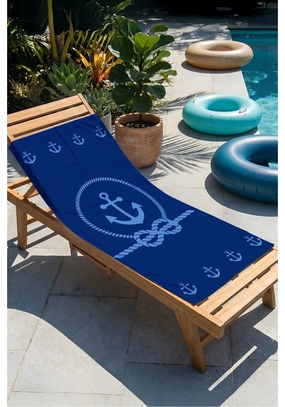 Çapa Denizci Marine Plaj Havlusu - Lacivert Halat Motifli Modern Hızlı Kuruyan Mikrofiber Havlu Çok Renkli