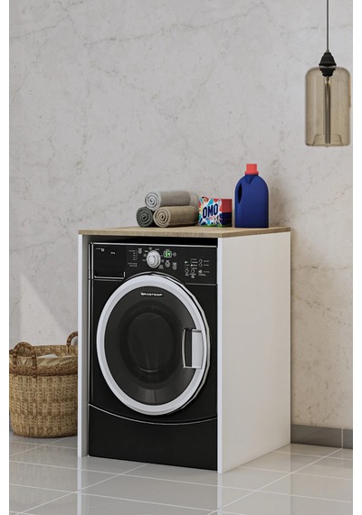 %100 Mdf Çamaşır Makinesi Dolabı Demonte Bn 3 Cm Byz.lfks Beyaz - Meşe