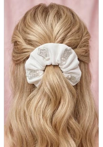 Premium İnci İşlemeli Şık Scrunchie Saç Tokası Diğer