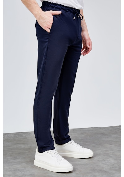 HLT Jeans Erkek Lacivert Relaxed Fit Yandan Cepli Beli Lastikli Bağcıklı Duble Paça Jogger Pantolon Bolt-1997 Lacivert
