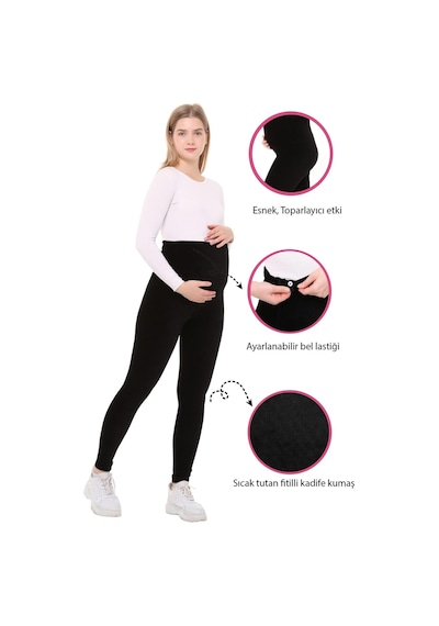 Luvmabelly Myra8050b Beli Ayarlanabilir Kışlık Kadife Hamile Tayt -siyah-siyah