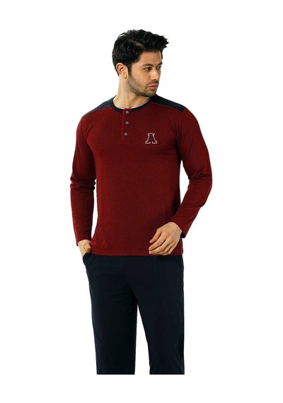 Alimer EDY1136UK-B Uzun Kollu Cepli Jakarlı Erkek Pijama Takımı Bordo