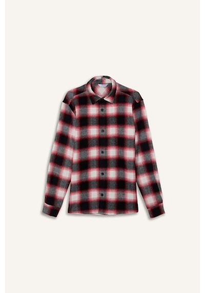 Defacto Regular Fit Polo Yaka Flanel Kareli Uzun Kollu Gömlek F7115ax25wnbr490 Bordo-br490