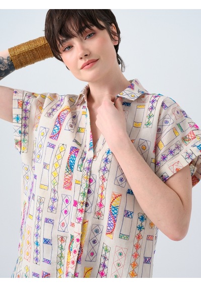 Oversize Kadın Bluz K.kol Ekru