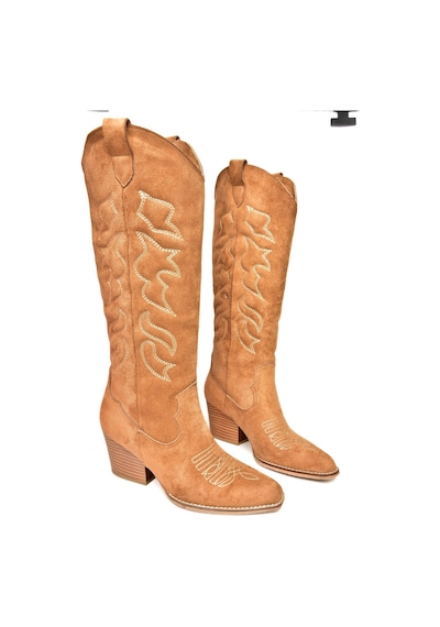 Fox Shoes T296815002 Taba Süet Kovboy Model Kadın Çizme Taba-Süet