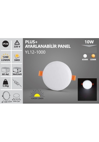 10w Plus+ Ayarlanabilir Led Panel Yl12-1000 Beyaz