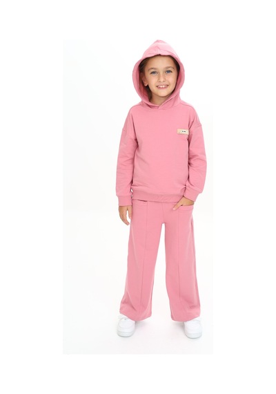 Toontoy Kids Toontoy Kız Çocuk Kapüşonlu Göğsü Armalı Eşofman Takım Gül Kurusu