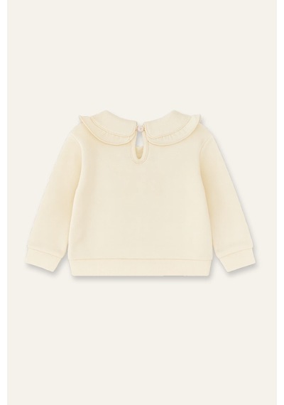 Mininio Kız Bebek Yakası Nakışlı Sweatshirt - Krem Krem