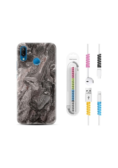 Huawei P20 Lite Kılıf Kablo Koruyuculu Gri Mermer 1376