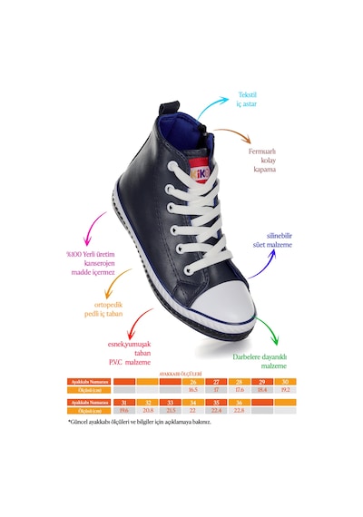 Kiko Kids Pant Günlük Bağcıklı Fermuarlı Erkek Çocuk Spor Ayakkabı Lacivert Lacivert