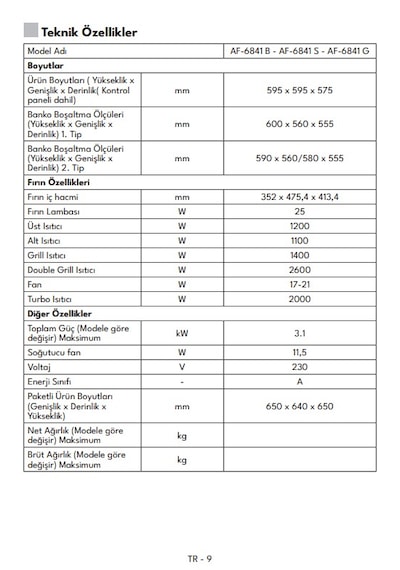 Vestel AF-6841 G 70 L Ankastre Fırın