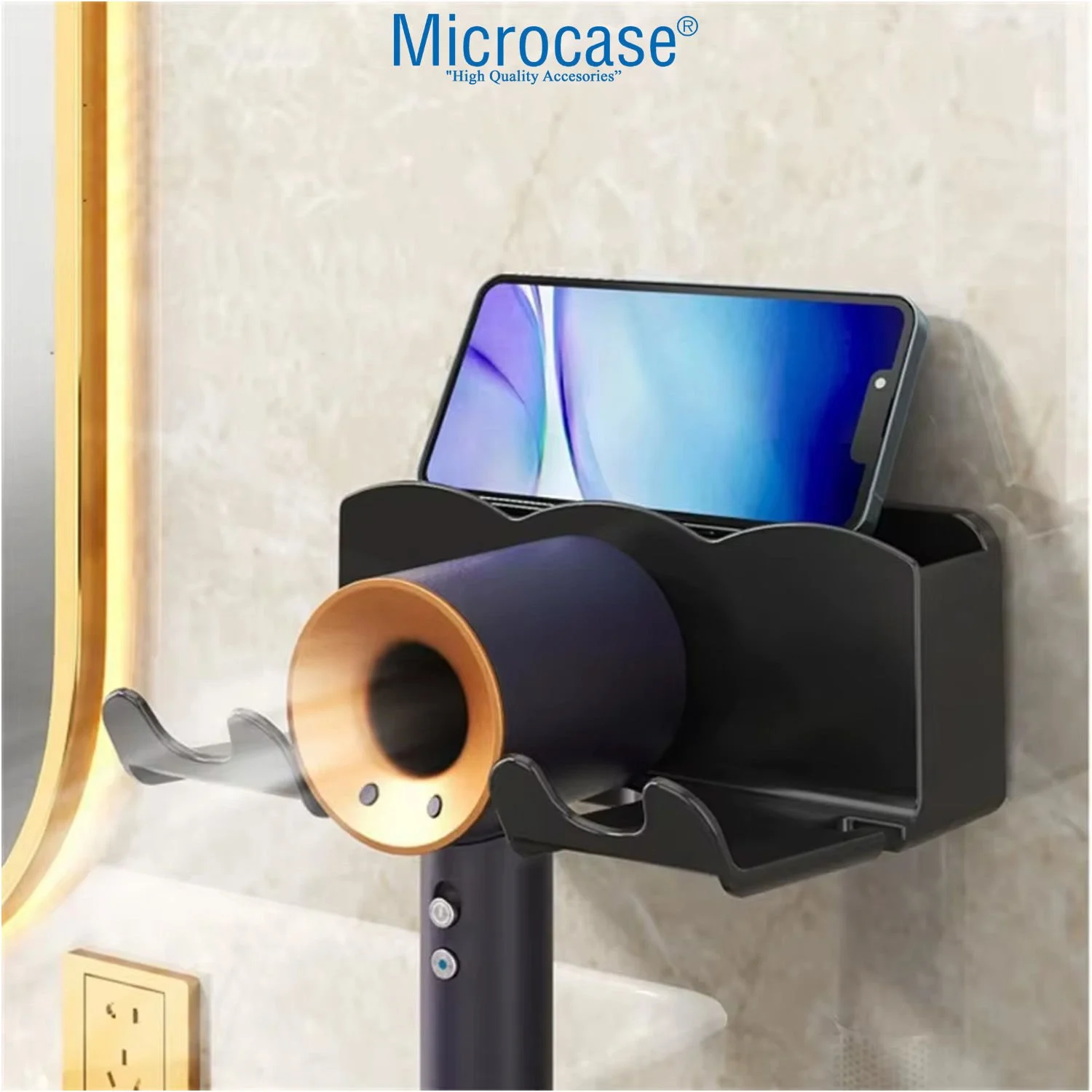 Microcase Saç Kurutma Makinası Ve Banyo Malzemeleri İçin Düzenleyici Askılık - Al5053 Siyah