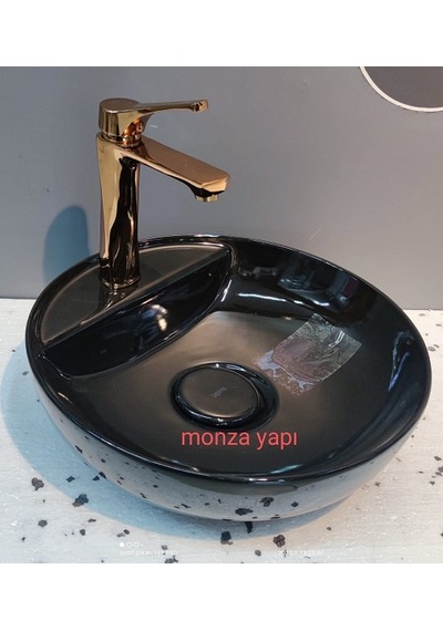 tezgah üstü 42 cm  lavabo batarya delikli parlak siyah