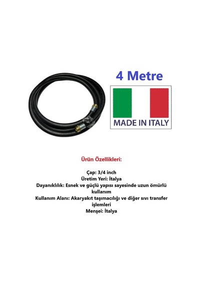 4 Metre Baskılı 3/4 Inch İthal Akaryakıt Hortumu