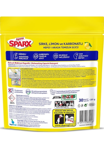 Asperox Sparx Hepsi 1 Arada Bulaşık Makinesi Kapsülü 2 x 30'lu