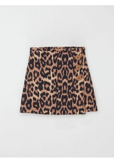 Kız Çocuk Leopar Desenli Şort Etek-15496 Kahverengi