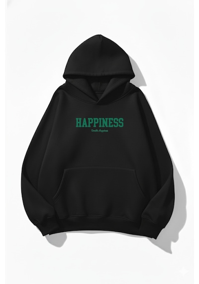 Uyguntarz Unisex Yumuşak Dokulu For You, My Muse Baskılı Tasarım Oversize 3 İplik Hoodie Sweatshirt siyah