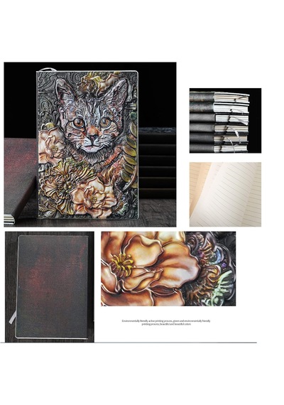 Hediyelik Deri Defter 3d Kedi Kabartmalı Defter