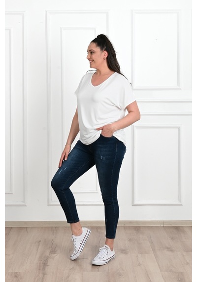 Kadın V Yaka Büyük Beden T-shirt 1486-23 001