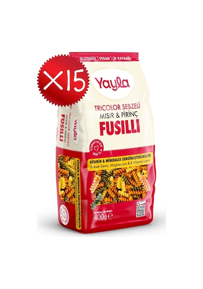 Yayla 3 Renkli Sebzeli Mısır Ve Pirinç Fusilli Makarna 400 G X15