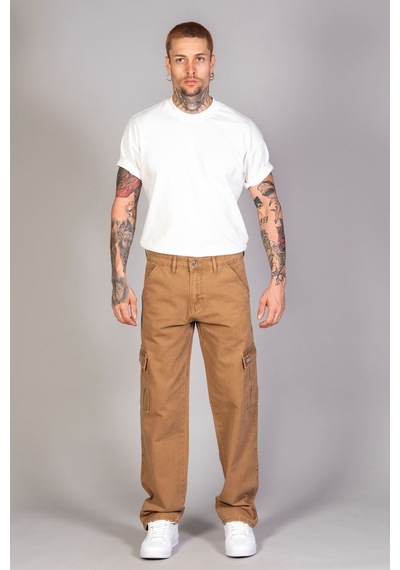 Little Cup Jeans Co Erkek Camel Baggy Fit Rahat Kalıp Kargo Pantolon