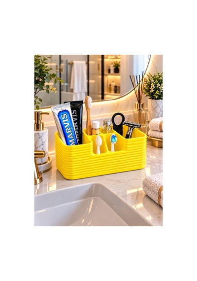 Modern Diş Fırçası Diş Macunu Vb. Çok Amaçlı Organizer 3 D Tasarım Sarı Sarı