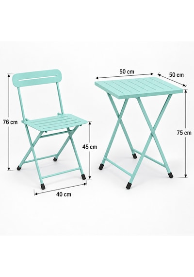 Katlanır Metal Balkon Bahçe Bistro Masa Sandalye Seti 2 Kişilik 1 Masa 2 Sandalye Mint Yeşili 1639 Turkuaz