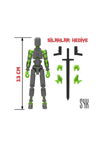 Robot 13 Dummy Koyu Gri Yeşil Tüm Eklemleri Hareketli Aksiyon Figürü Oyuncak
