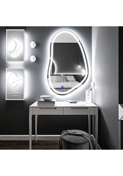Vornel Beyaz Led'li Lazer Kumlamalı Lavabo & Banyo Aynası Dokunmatik Sensörlü 110 X 70 Cm