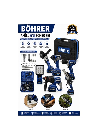 Böhrer BA011402 36V 5AH Pro Serisi Akülü Kombo 6 Set Makine